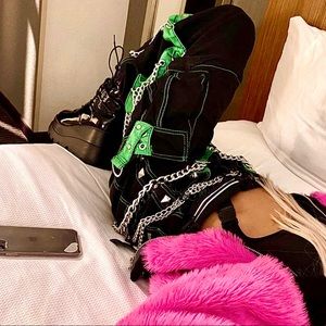 TRIPP NYC Pants Goth Punk Jeans Trousers Black/Turquoise, Men S w/ Drawstring